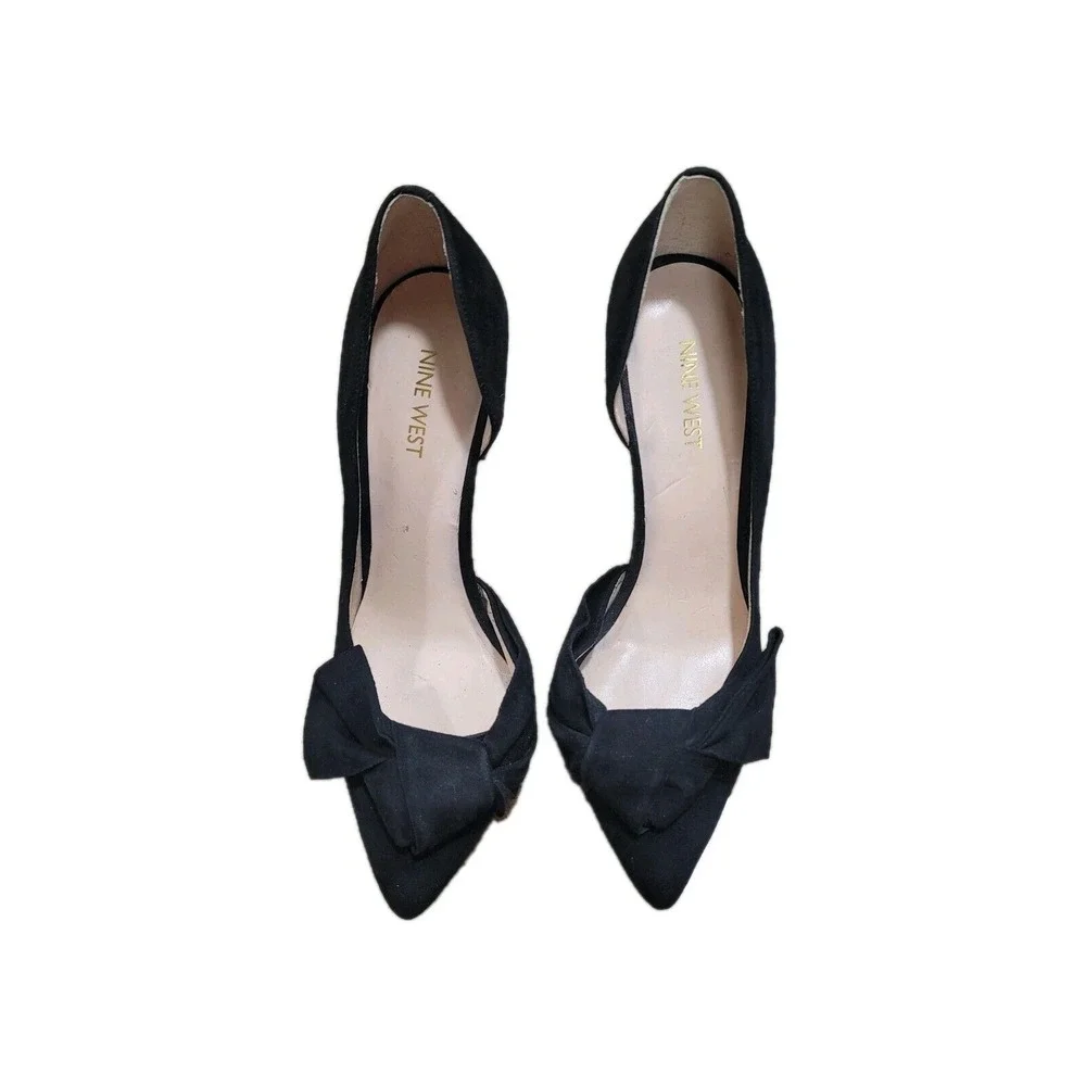 NINE WEST Edelin Black Suede‎ Bow Women's High Heel Pump Sz 8.5M Formal Y2K Goth